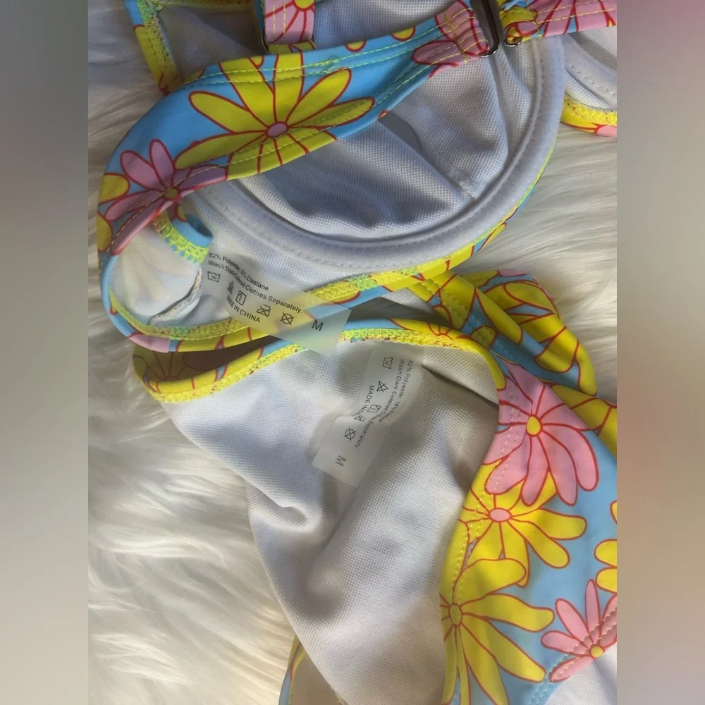 Floral Bikini Set with Yellow and Pink Flowers